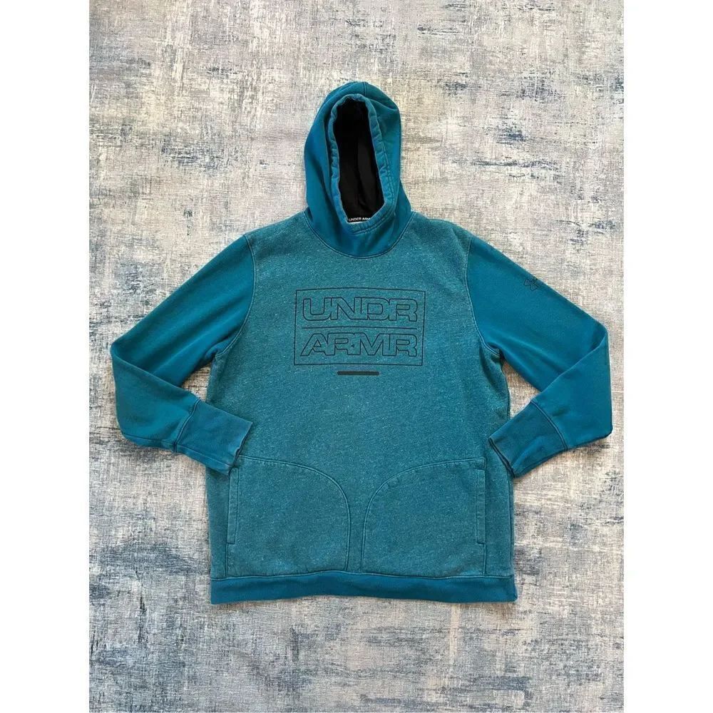 Under Armour Heathered Blue Green Loose Fit Baseline Fleece Hoodie Men's XL